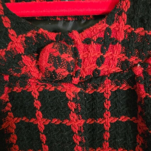Oleg Cassini Vintage Red Black Plaid Wool Blend Jacket Size L - Picture 3 of 7